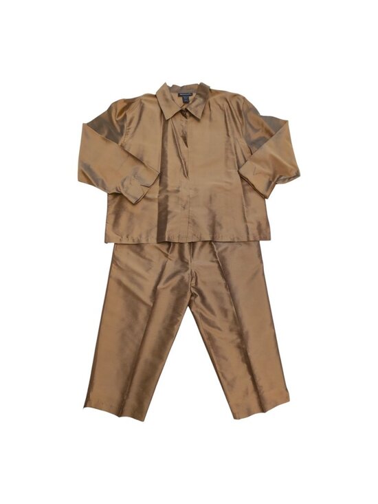Bozaglo Pants - Bozaglo 100% Silk 2-Piece Set Shirt Pants Womens Size L/XL